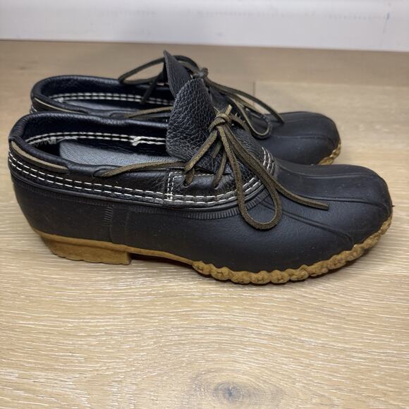 LL Bean Black Low Moc Duck Bean Boots Women’s 9 M Made in USA - Picture 3 of 7